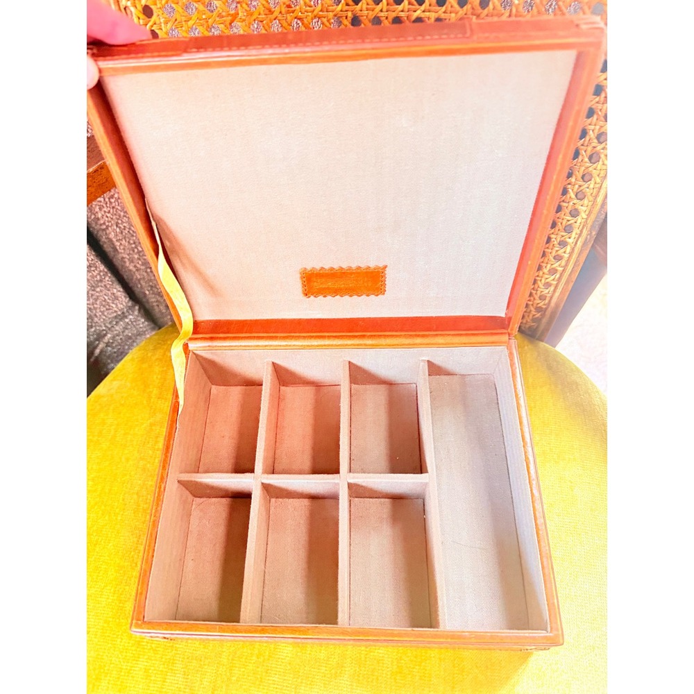 Fossil Leather Jewelry Box Organizer Valet Tray Brown Lined Storage Case